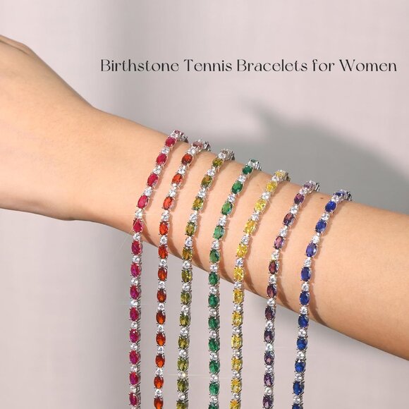 Birthstone Bracelets Sterling Silver Tennis Bracelets Charm Fine Jewelry Valenti - Picture 3 of 6